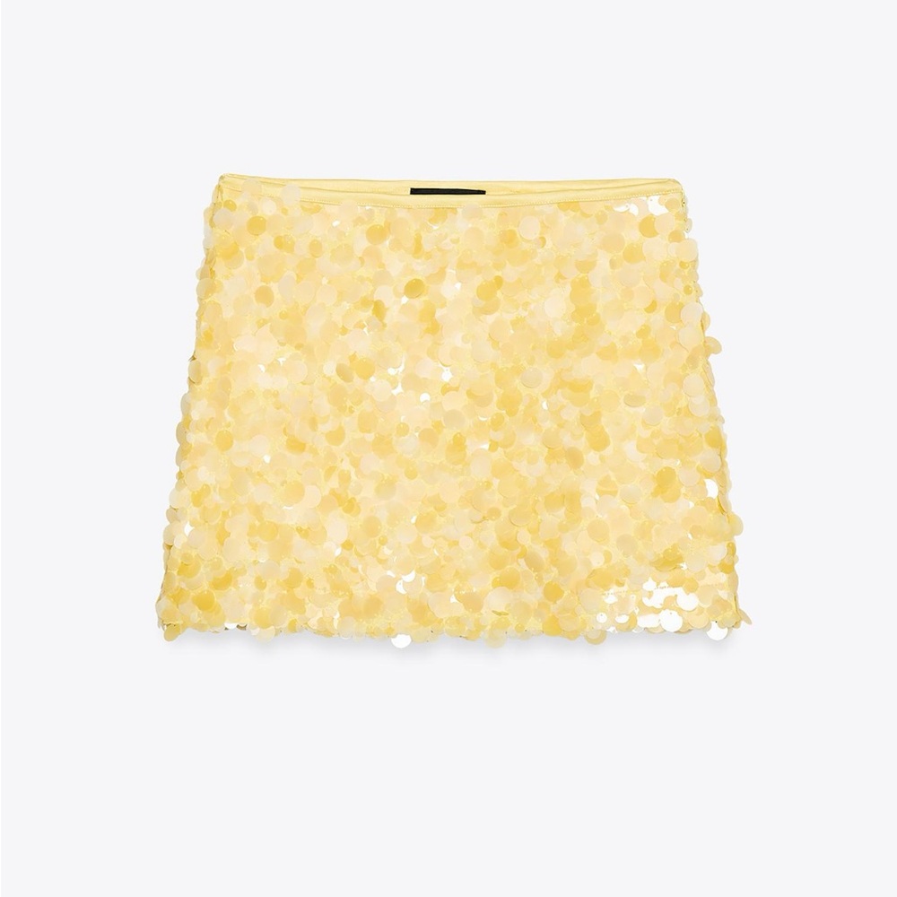 Zara Yellow Embellished Bubble Mini Skirt
